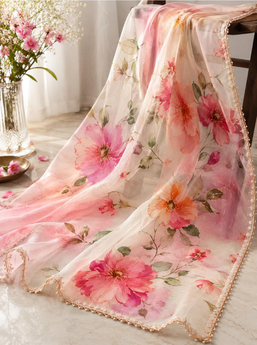 Floral Bloom Organza Dupatta