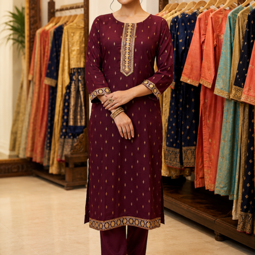 Maroon Embroidered Kurti