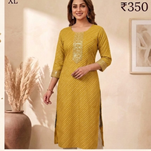 Kumkum Classic Printed Kurti – Mustard Yellow