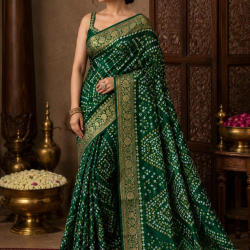 Emerald Bandhani Designer Saree