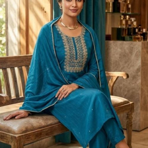 Teal Embroidered Suit Set