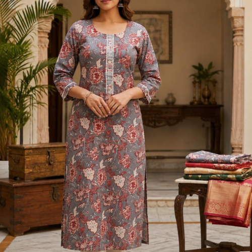Traditional Block-Print Floral Kurti