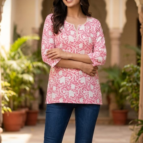 Pink Printed Short Kurti