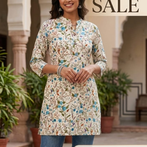 Exquisite Floral Print Short Kurti