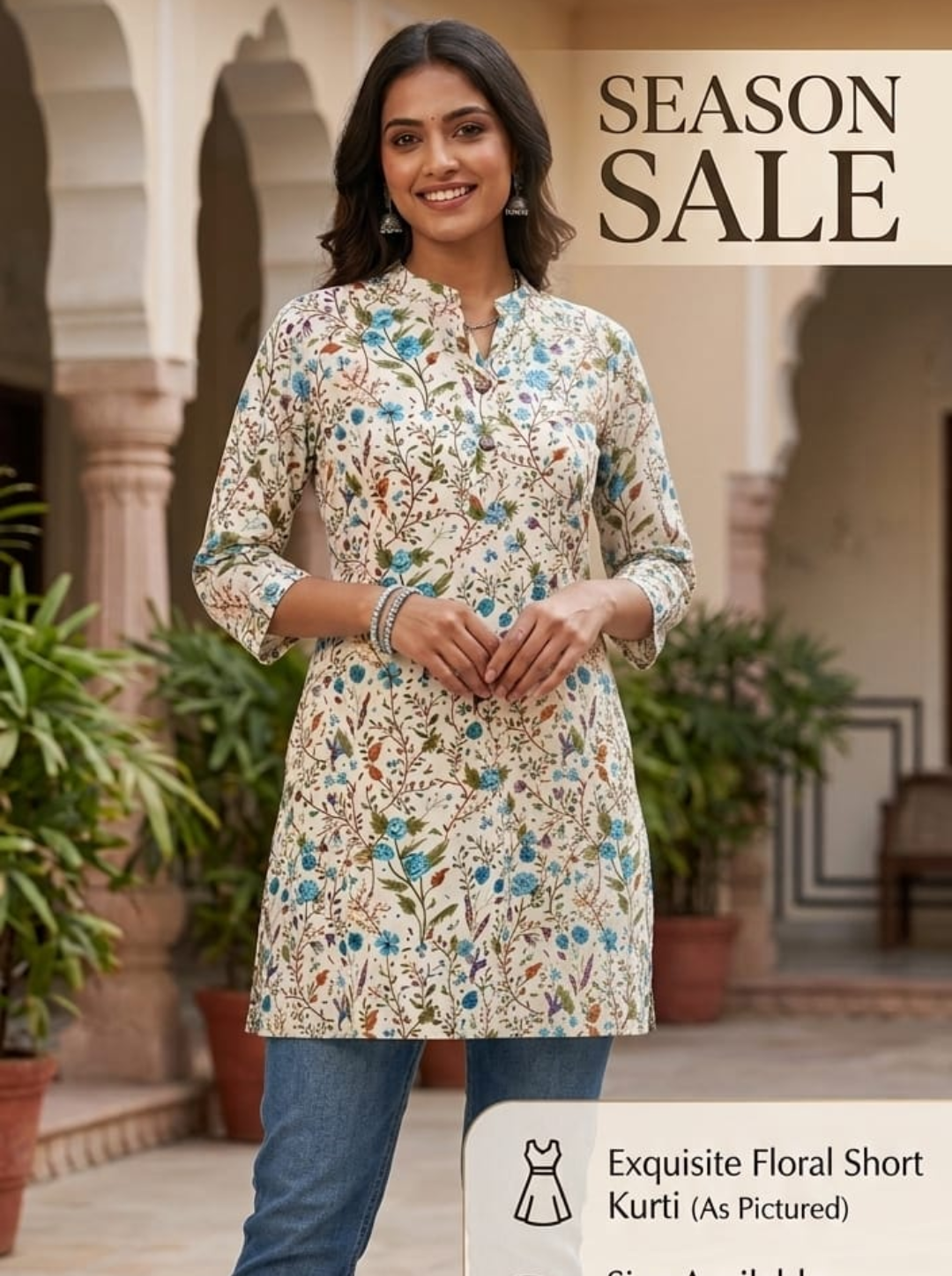 Exquisite Floral Print Short Kurti