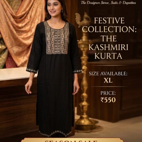 Kashmiri Embroidered Kurta – Black