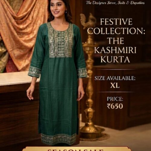 Kashmiri Embroidered Kurta – Green