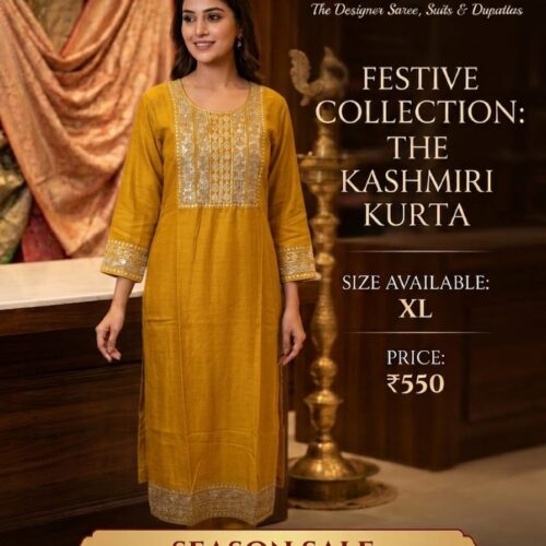 Kashmiri Embroidered Kurta – Mustard