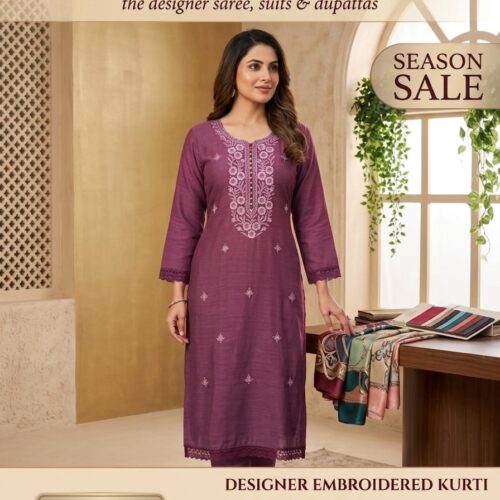 Designer Embroidered Kurti – Deep Plum