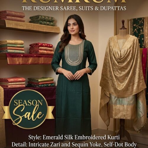 Emerald Silk Embroidered Kurti