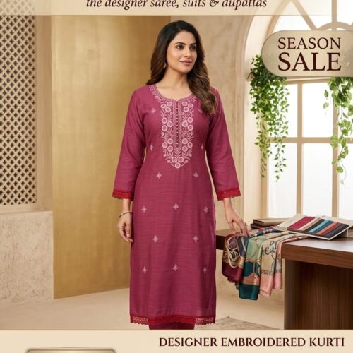Designer Embroidered Kurti – Rich Magenta