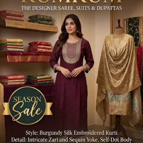 Burgundy Silk Embroidered Kurti