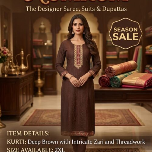 Deep Brown Zari Threadwork Kurti