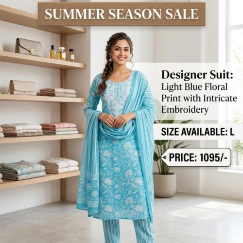 Designer Suit – Light Blue Floral Print