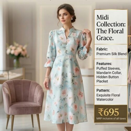 Floral Grace Premium Midi Dress