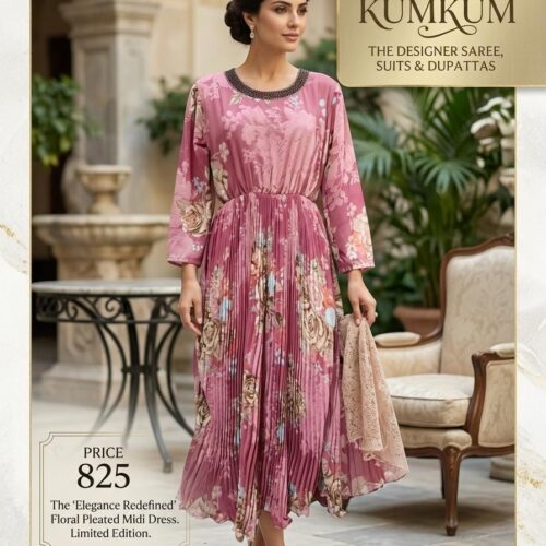 Floral Pleated Midi Dress – Blush Pink