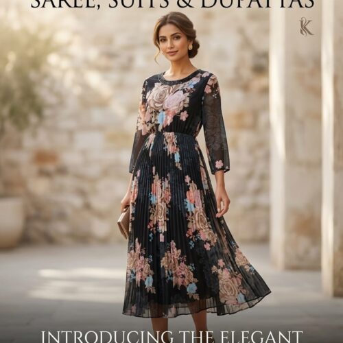 Midnight Bloom Pleated Midi Dress