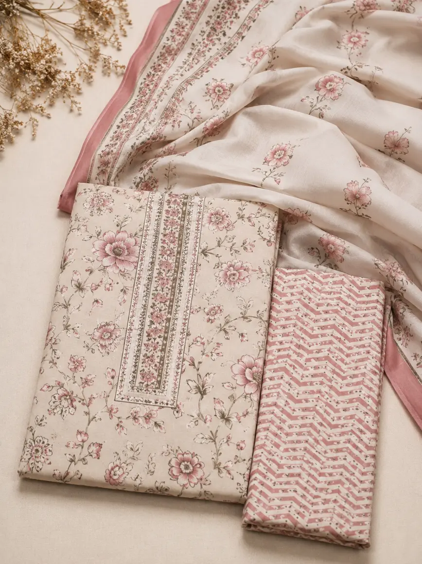 Elegant Cotton Printed Unstitched Suit
